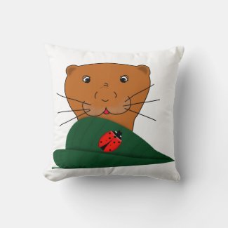 Oliver The Otter Studies a Ladybug  Throw Pillow