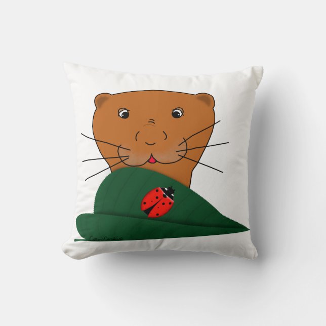 Oliver The Otter Studies a Ladybug  Throw Pillow (Front)