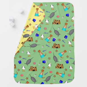 Oliver The Otter Summer Beach Vacation Pattern Baby Blanket