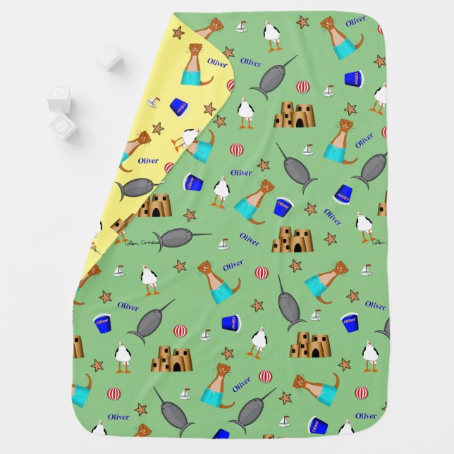 Oliver The Otter Summer Beach Vacation Pattern Baby Blanket (In Situ)