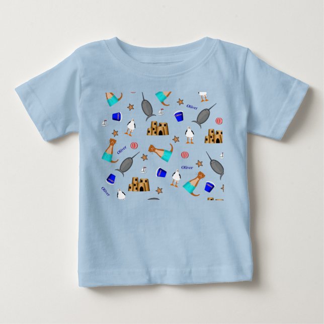 Oliver The Otter Summer Beach Vacation Pattern Baby T-Shirt (Front)