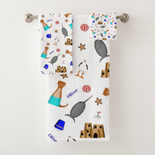 Oliver The Otter Summer Beach Vacation Pattern Bath Towel Set