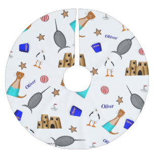 Oliver The Otter Summer Beach Vacation Pattern Brushed Polyester Tree Skirt