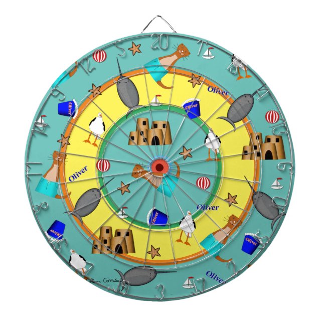 Oliver The Otter Summer Beach Vacation Pattern Dart Board (Front)