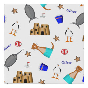 Oliver The Otter Summer Beach Vacation Pattern Faux Canvas Print