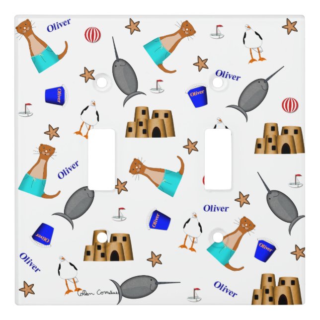 Oliver The Otter Summer Beach Vacation Pattern Light Switch Cover (Front)