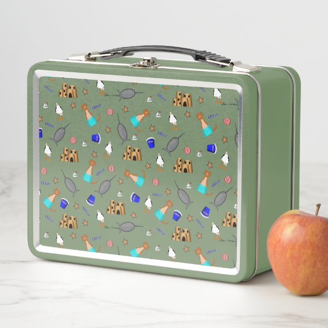 Oliver The Otter Summer Beach Vacation Pattern Metal Lunch Box (In Situ)