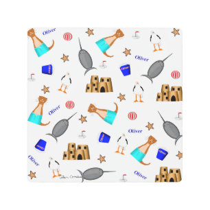Oliver The Otter Summer Beach Vacation Pattern Metal Print
