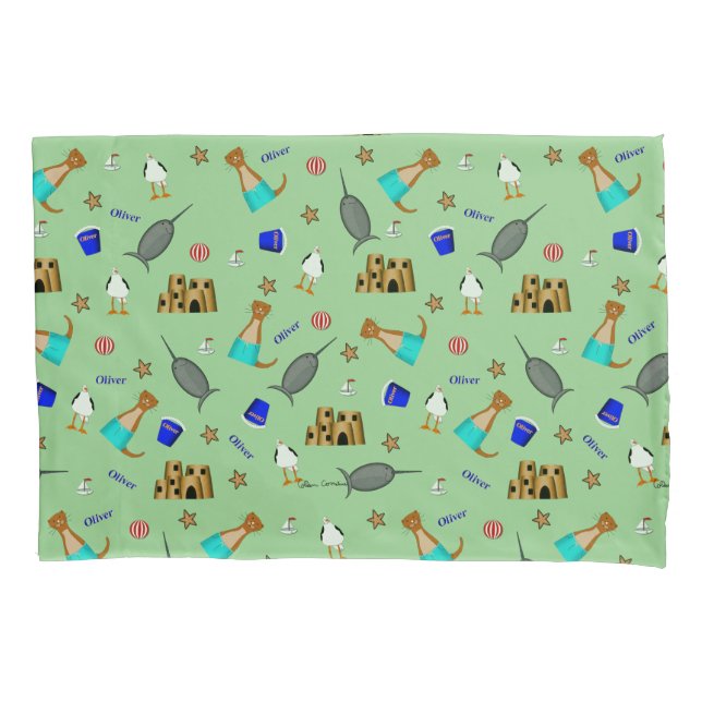 Oliver The Otter Summer Beach Vacation Pattern Pillow Case (Front)