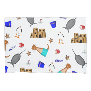 Oliver The Otter Summer Beach Vacation Pattern Pillow Case