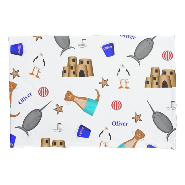 Oliver The Otter Summer Beach Vacation Pattern Pillow Case (Front)