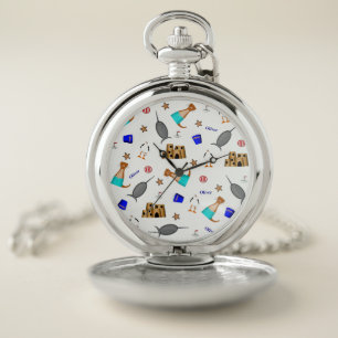 Oliver The Otter Summer Beach Vacation Pattern Pocket Watch