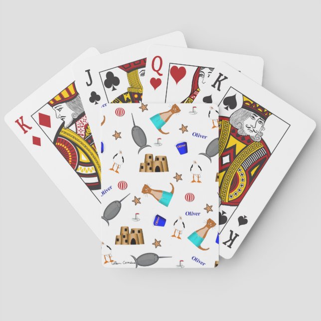 Oliver The Otter Summer Beach Vacation Pattern Poker Cards (Back)