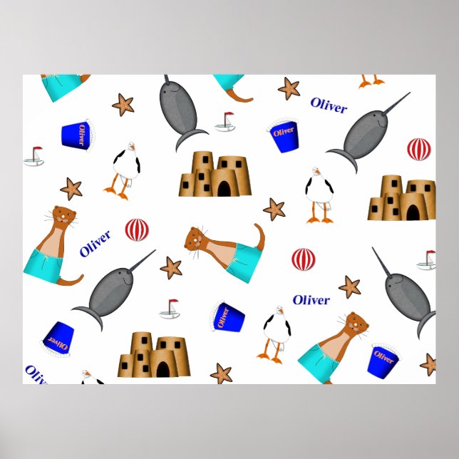 Oliver The Otter Summer Beach Vacation Pattern Poster (Front)
