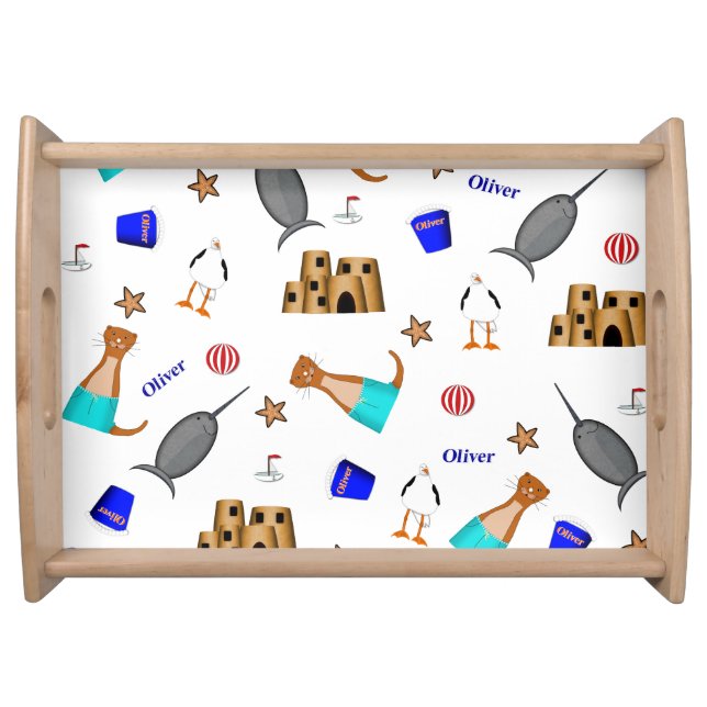 Oliver The Otter Summer Beach Vacation Pattern Serving Tray (Front)