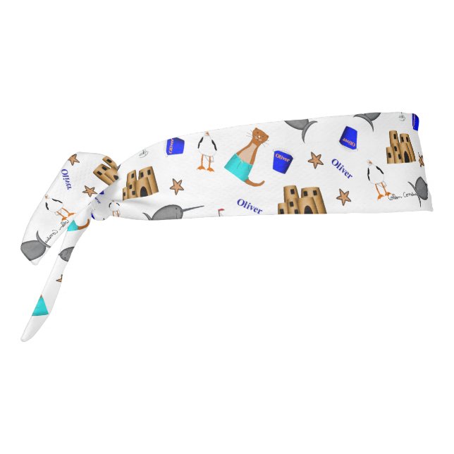 Oliver The Otter Summer Beach Vacation Pattern Tie Headband (Rotate 270)