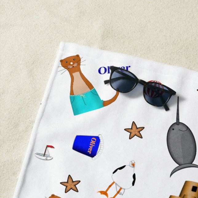 Oliver The Otter Summer Beach Vacation Pattern Towel (In Situ)