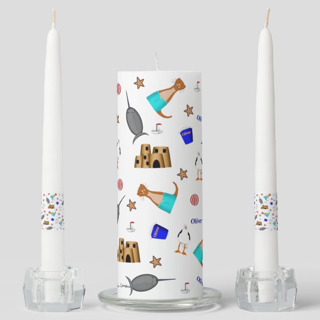 Oliver The Otter Summer Beach Vacation Pattern Unity Candle Set (Front)
