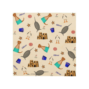 Oliver The Otter Summer Beach Vacation Pattern Wood Wall Art