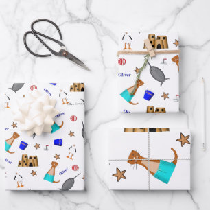 Oliver The Otter Summer Beach Vacation Pattern Wrapping Paper Sheets