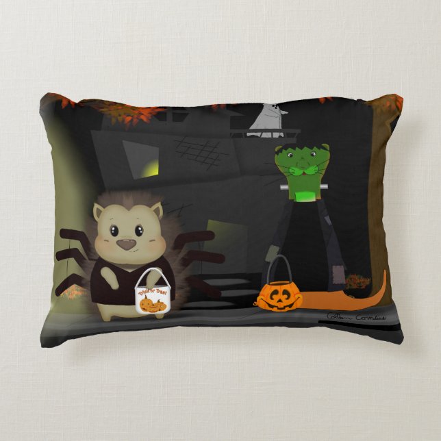 Oliver The Otter Trick or Treating with his Friend Accent Pillow (Front)