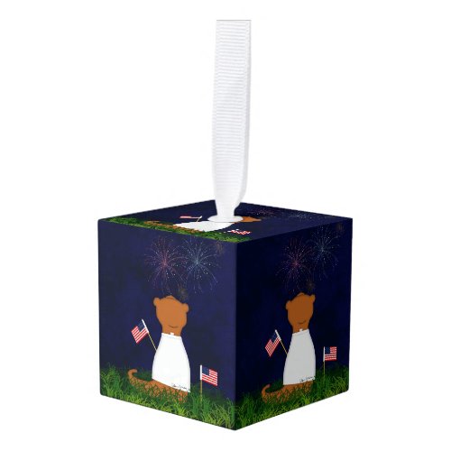 Oliver The Otter Watching Fireworks Cube Ornament