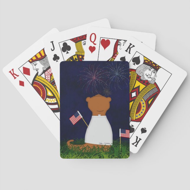 Oliver The Otter Watching Fireworks Poker Cards (Back)