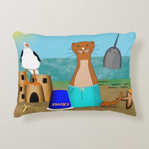 Oliver The Otters Beach Vacation Accent Pillow