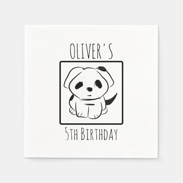 Oliver's 5th Birthday Party Puppy  Paper Napkins (Front)