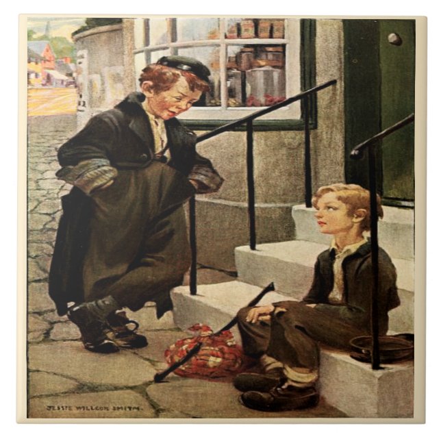 Oliver's First Meeting Jessie Willcox Dickens Ceramic Tile (Front)