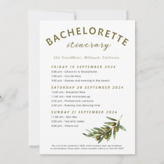 Olives Bachelorette itinerary  Invitation