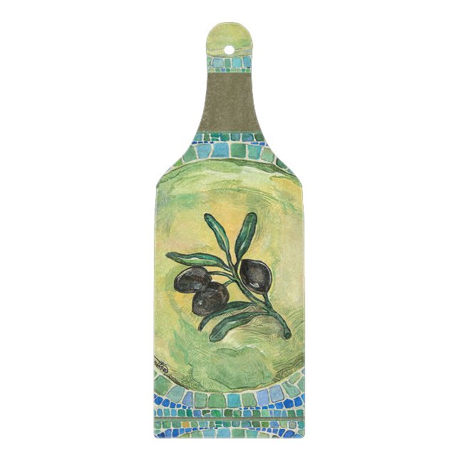 "Olives" - Decorative Glass Chopping Board Paddle (Front)