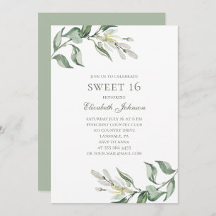 Olives. Flowers Sweet 16. Summer 16th birthday Invitation