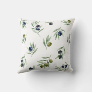 Olives Green Watercolor Botanical Chic Pattern Throw Pillow