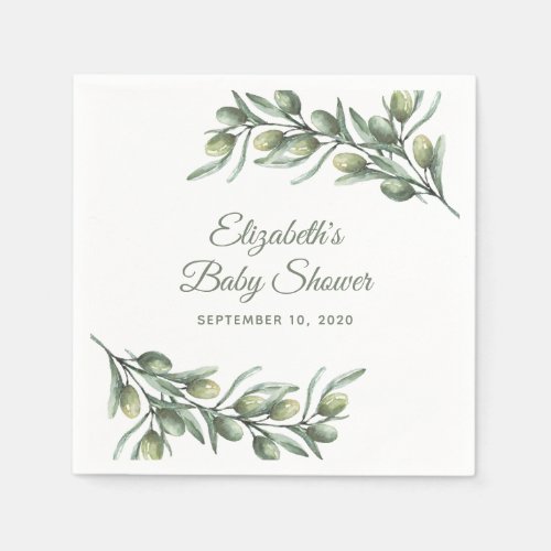 Olives Italian baby shower Summer botanical Napkins