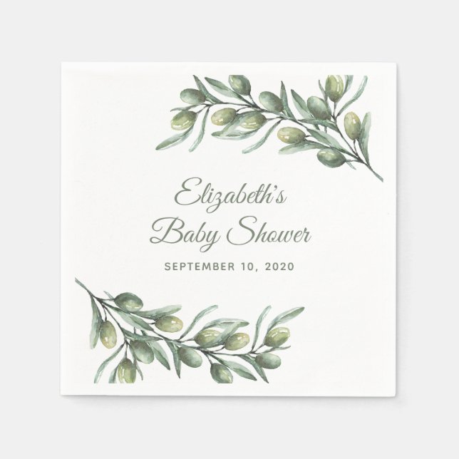 Olives. Italian baby shower. Summer botanical Napkins (Front)