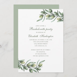 Olives. Italian bachelorette party. Summer botanic Invitation