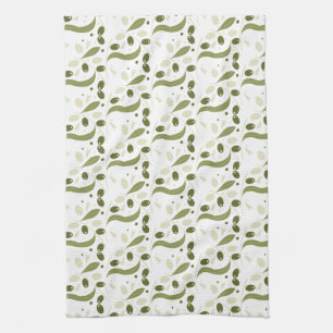 Olives Leaves Branches Botanical Greenery Design Kitchen Towel