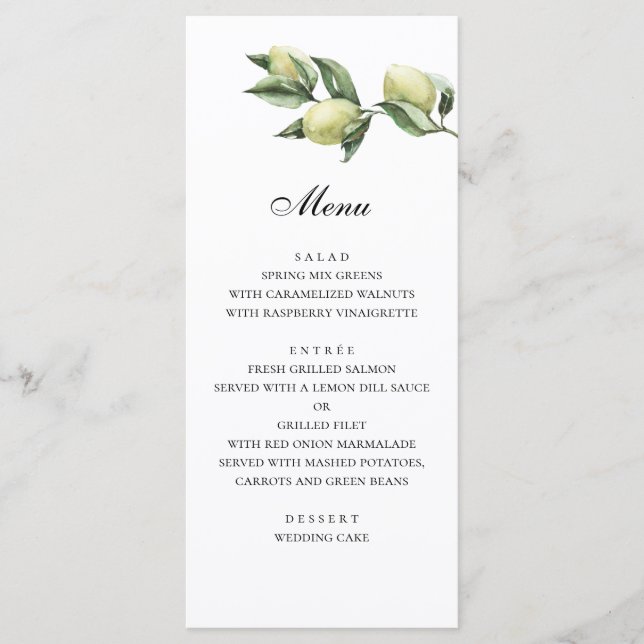 Olives menu. Italian wedding. Green dinner menu (Front)