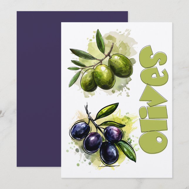 Olives Olive Oil Organic Vegan Botanical زيتون زيت Invitation (Front/Back)