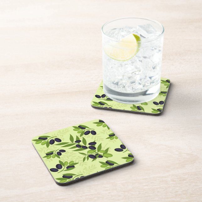 Olives Print Plastic Coaster Set (Right Side)