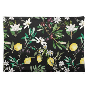 Olives,Tuscany ,flowers,Mediterranean,lemon   Cloth Placemat