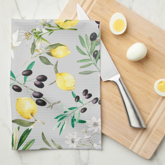 Olives,Tuscany ,flowers,Mediterranean,lemon  Kitchen Towel (Quarter Fold)