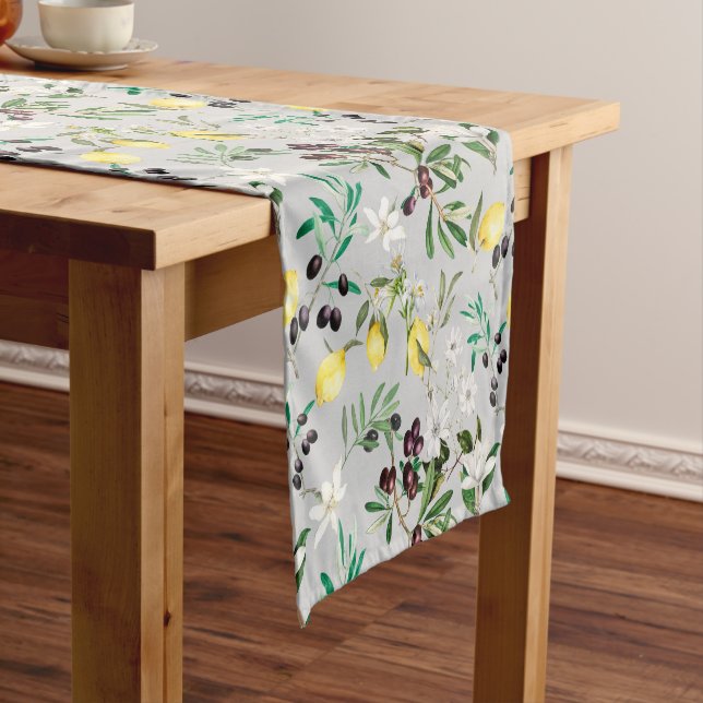 Olives,Tuscany ,flowers,Mediterranean,lemon   Short Table Runner (In Situ)