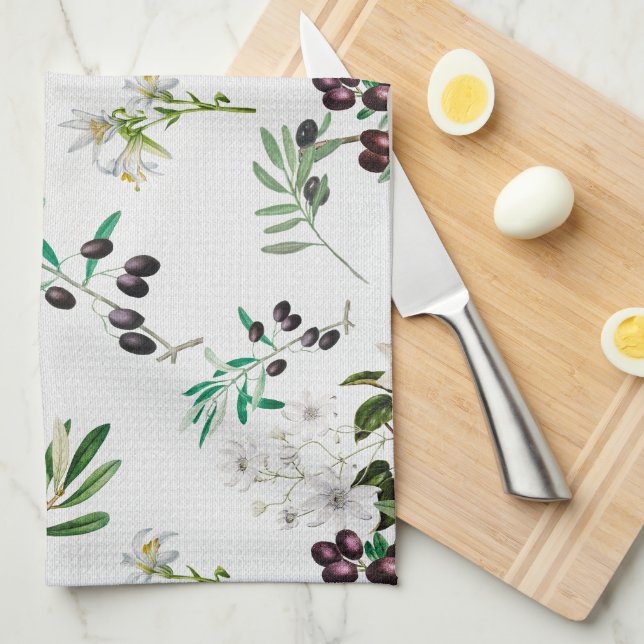 Olives,Tuscany ,flowers,Mediterranean,summer   Kitchen Towel (Quarter Fold)