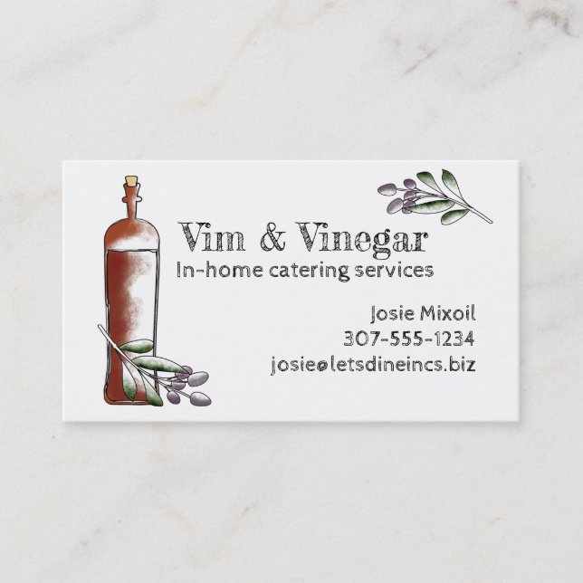 olives vinegar bottle chef catering business cards (Front)