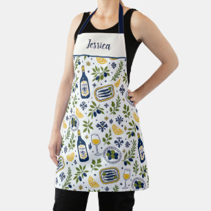 Olives Wine Vino Mediterranean Pattern Name Apron