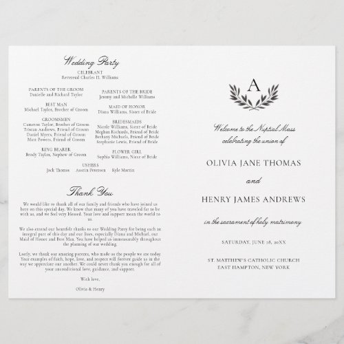 Olivia Black  White Catholic Wedding Mass Program
