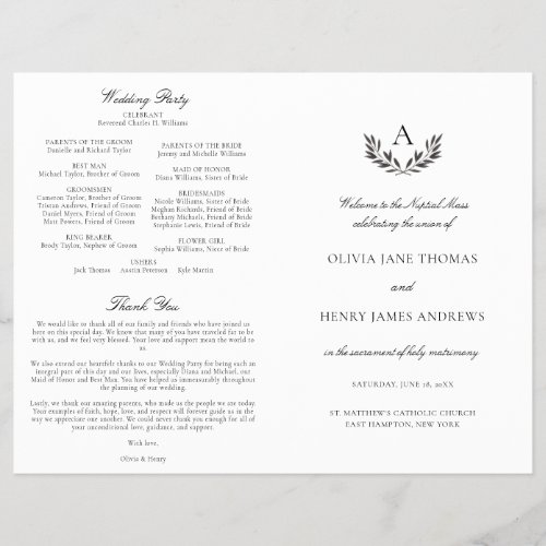 Olivia Black  White Catholic Wedding Mass Program