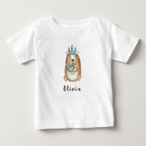 Olivia Boho Bear Baby T_Shirt